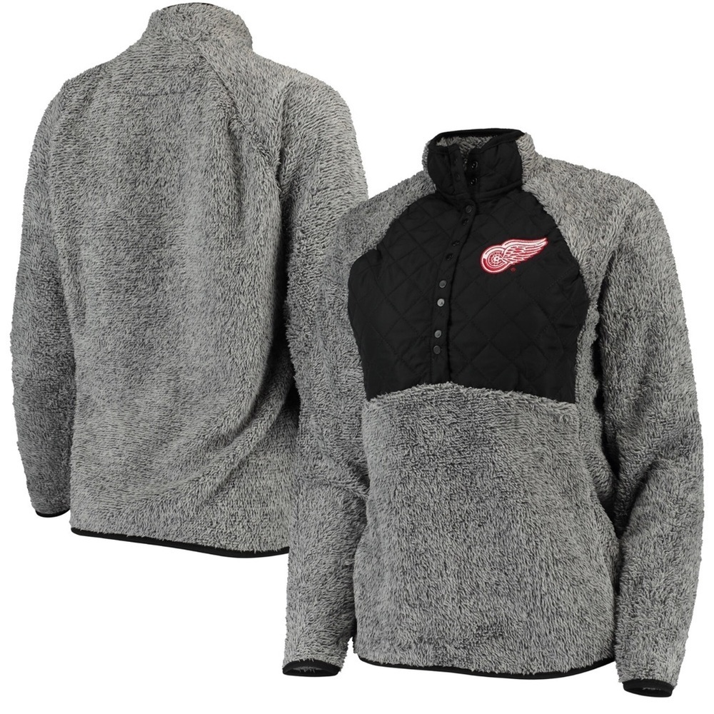 ANTIGUA Women's Detroit Red Wings Black/Gray‎ Sherpa Pullover Jacket | Med | EUC